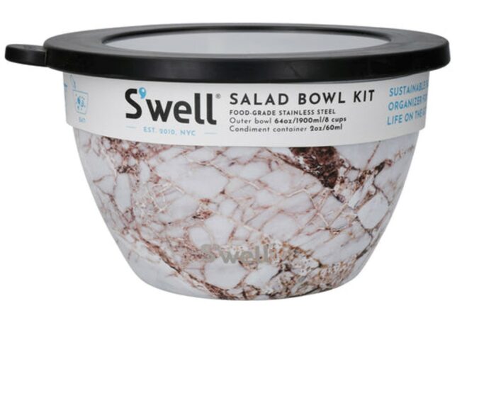 Salatbolle m/lokk og dipskål 1900ml Calacatta