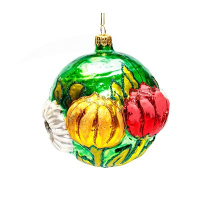 Ornament grønn mblomster gulrødhvit_Backe Spring